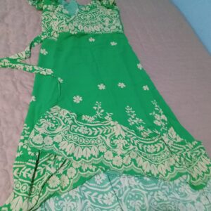 Vestido Verde Estampa Floral Renda com Alça e Amarração