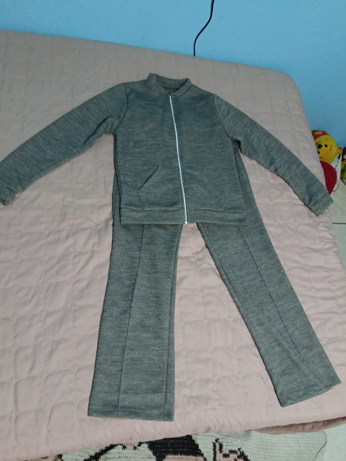 Conjunto Moletom Mescla Cinza Zíper Total Gola Alta