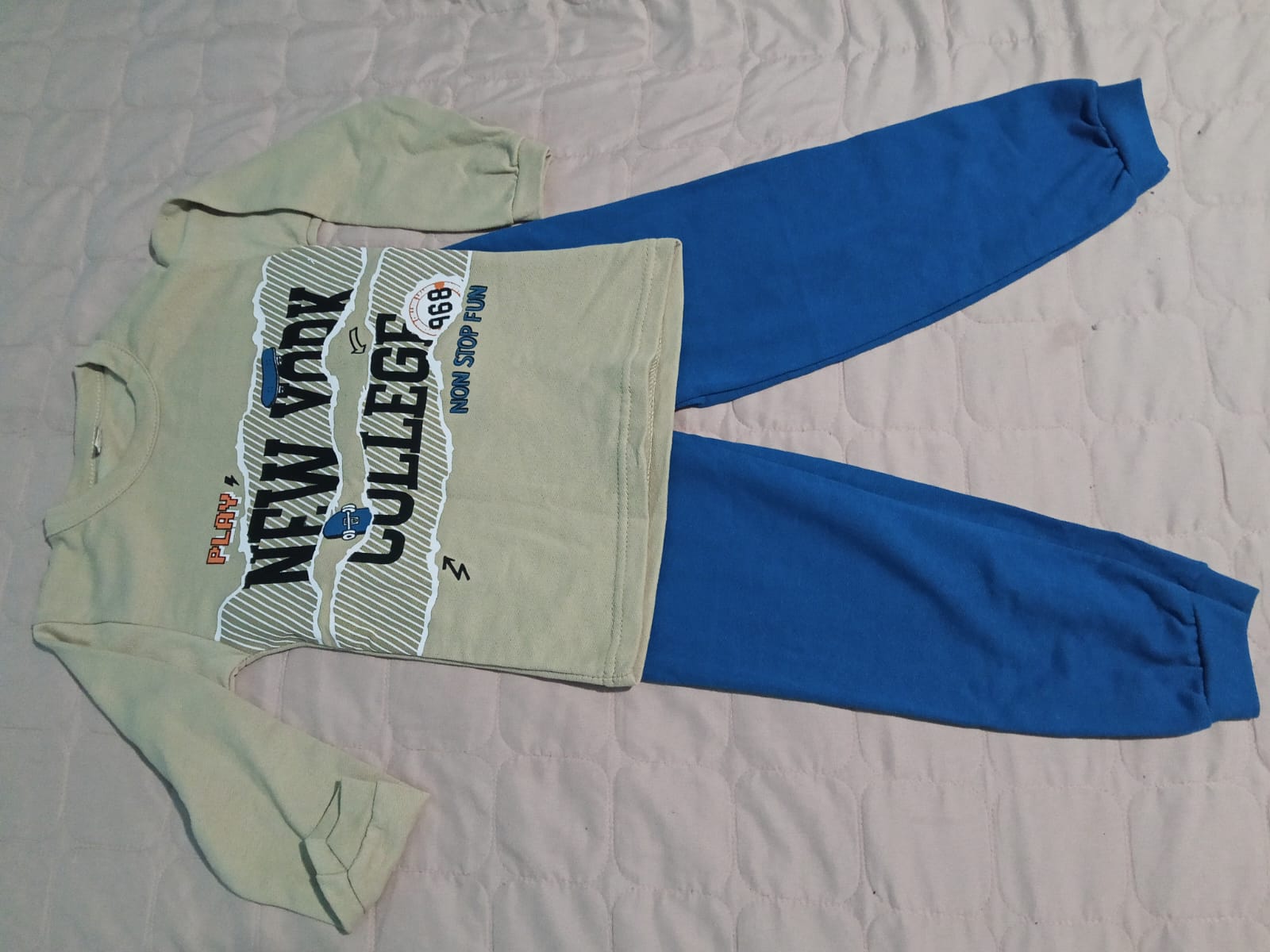 Conjunto Moletom New York College — Verde e Azul Royal